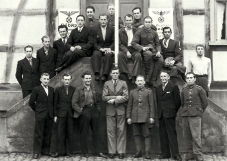 Polish prisoners of war and civilian forced laborers around 1942, including Józef Andrzejewski